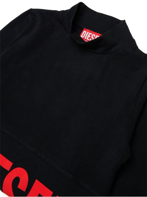 T-shirt bambina Diesel nera cropped a maniche lunghe con logo DIESEL KIDS | J02935KYA0LK900